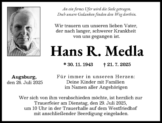 Traueranzeige von Hans R. Medla von Augsburger Allgemeine