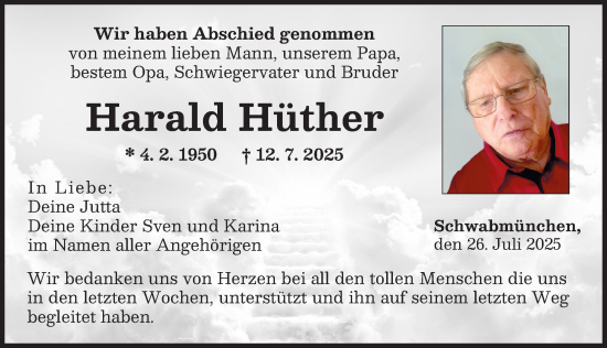 Traueranzeige von Harald Hüther von Augsburger Allgemeine