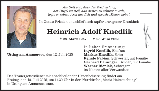 Traueranzeige von Heinrich Adolf Knedlik von Landsberger Tagblatt