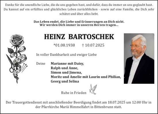 Traueranzeige von Heinz Bartoschek von Neuburger Rundschau