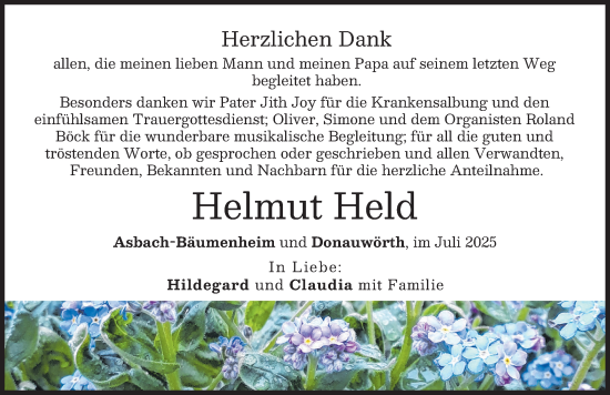 Traueranzeige von Helmut Held von Donauwörther Zeitung