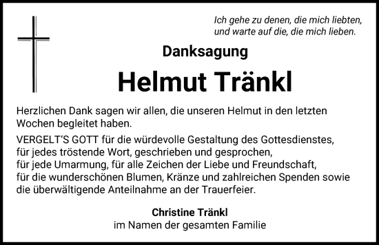 Traueranzeige von Helmut Tränkl von Aichacher Nachrichten, Friedberger Allgemeine