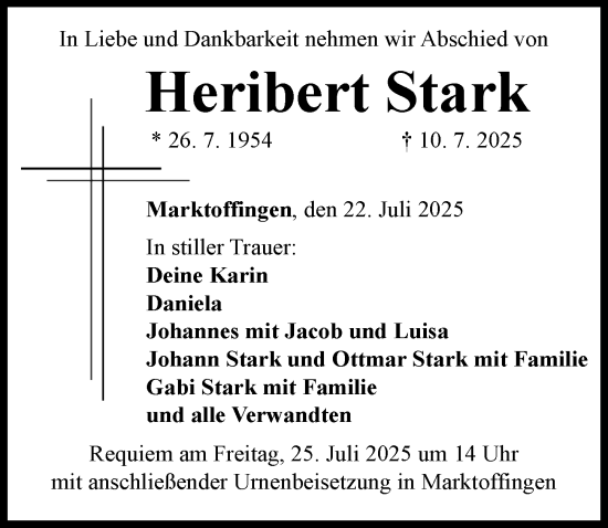 Traueranzeige von Heribert Stark von Rieser Nachrichten