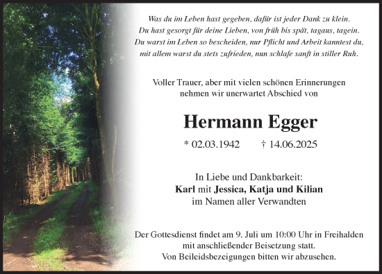 Traueranzeige von Hermann Egger von Günzburger Zeitung