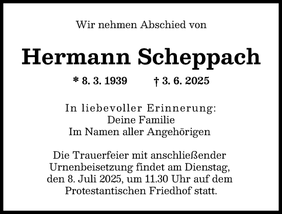 Traueranzeige von Hermann Scheppach von Augsburger Allgemeine