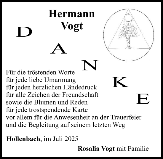 Traueranzeige von Hermann Vogt von Neuburger Rundschau