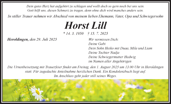 Traueranzeige von Horst Lill von Rieser Nachrichten