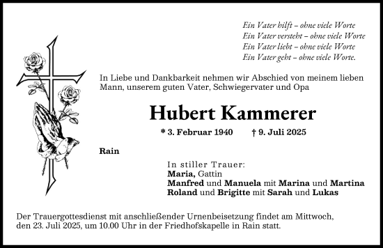 Traueranzeige von Hubert Kammerer von Donauwörther Zeitung