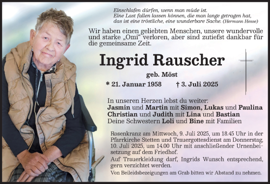 Traueranzeige von Ingrid Rauscher von Mindelheimer Zeitung