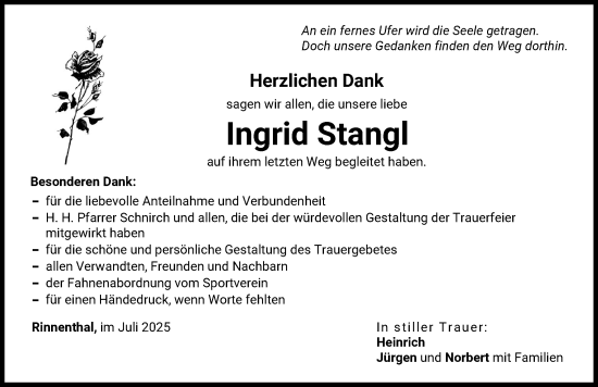 Traueranzeige von Ingrid Stangl von Friedberger Allgemeine