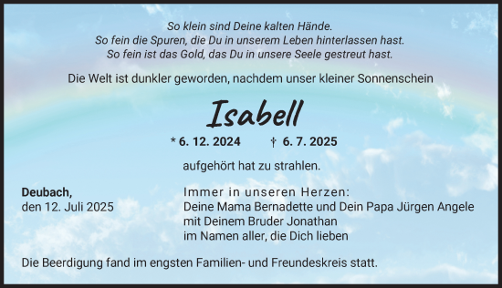 Traueranzeige von Isabell  von Augsburger Allgemeine