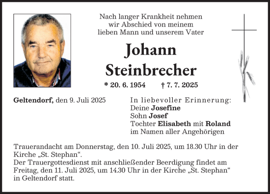 Traueranzeige von Johann Steinbrecher von Landsberger Tagblatt