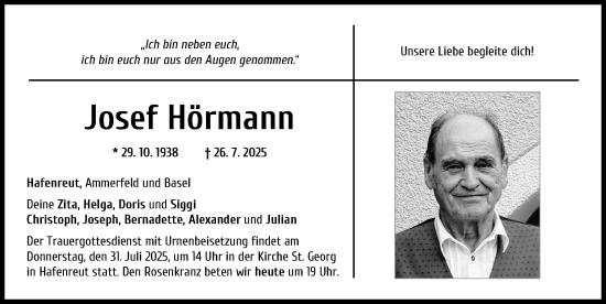 Traueranzeige von Josef Hörmann von Donauwörther Zeitung
