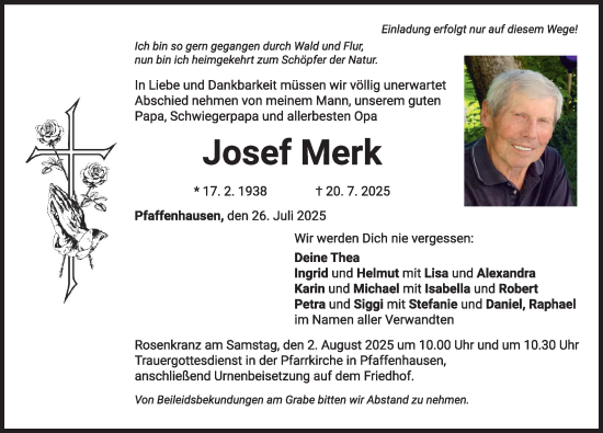 Traueranzeige von Josef Merk von Mindelheimer Zeitung