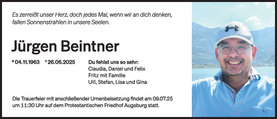 Traueranzeige von Jürgen Beintner von Augsburger Allgemeine