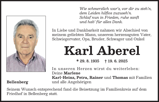 Traueranzeige von Karl Aberel von Illertisser Zeitung