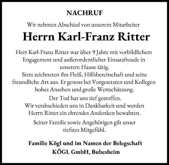 Traueranzeige von Karl-Franz Ritter von Günzburger Zeitung