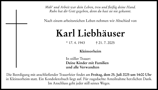 Traueranzeige von Karl Liebhäuser von Rieser Nachrichten