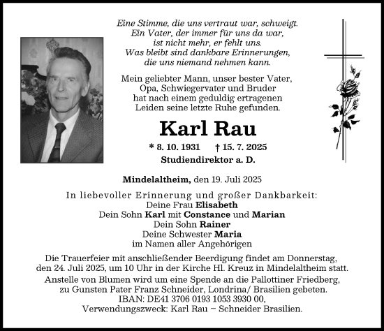 Traueranzeige von Karl Rau von Günzburger Zeitung