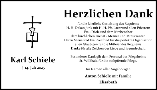 Traueranzeige von Karl Schiele von Donauwörther Zeitung