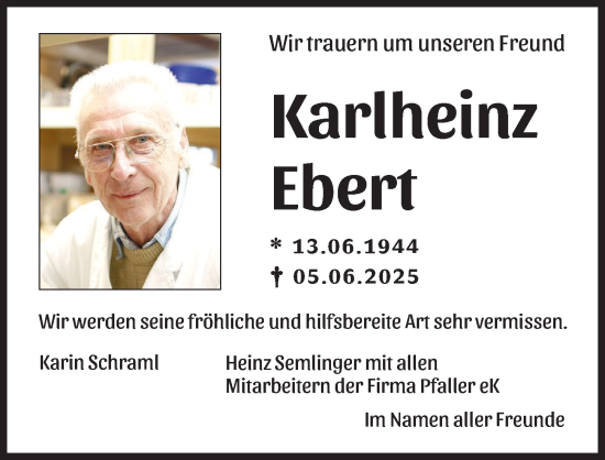 Traueranzeige von Karlheinz Ebert von Friedberger Allgemeine