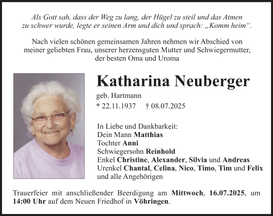 Traueranzeige von Katharina Neuberger von Illertisser Zeitung