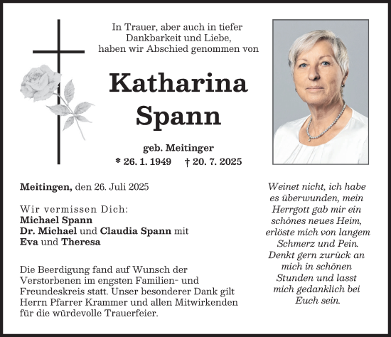 Traueranzeige von Katharina Spann von Augsburger Allgemeine