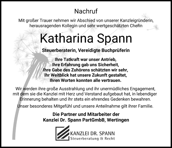 Traueranzeige von Katharina Spann von Augsburger Allgemeine