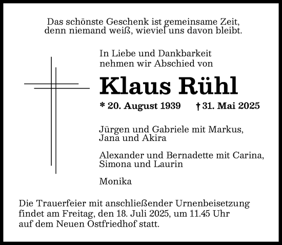 Traueranzeige von Klaus Rühl von Augsburger Allgemeine