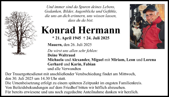 Traueranzeige von Konrad Hermann von Neuburger Rundschau