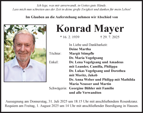 Traueranzeige von Konrad Mayer von Rieser Nachrichten