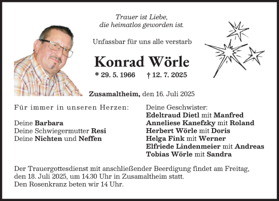 Traueranzeige von Konrad Wörle von Wertinger Zeitung