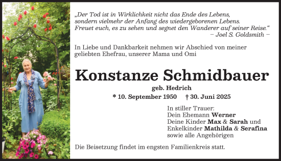 Traueranzeige von Konstanze Schmidbauer von Mindelheimer Zeitung