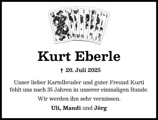 Traueranzeige von Kurt Eberle von Augsburger Allgemeine