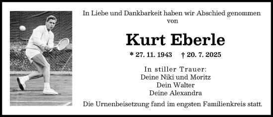 Traueranzeige von Kurt Eberle von Augsburger Allgemeine