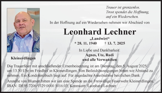 Traueranzeige von Leonhard Lechner von Rieser Nachrichten