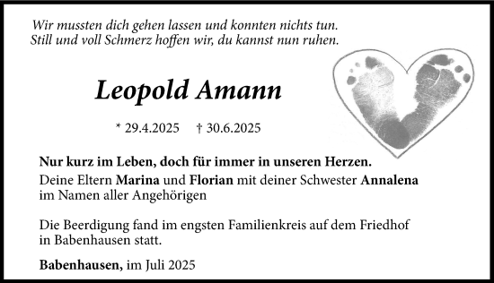 Traueranzeige von Leopold Amann von Illertisser Zeitung