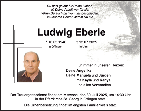 Traueranzeige von Ludwig Eberle von Günzburger Zeitung