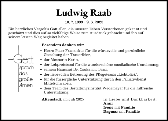 Traueranzeige von Ludwig Raab von Illertisser Zeitung