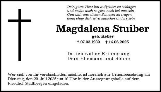 Traueranzeige von Magdalena Stuiber von Augsburg-Land