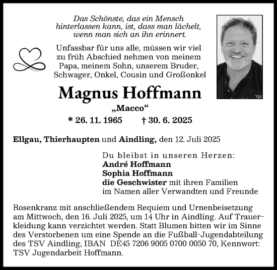 Traueranzeige von Magnus Hoffmann von Augsburger Allgemeine