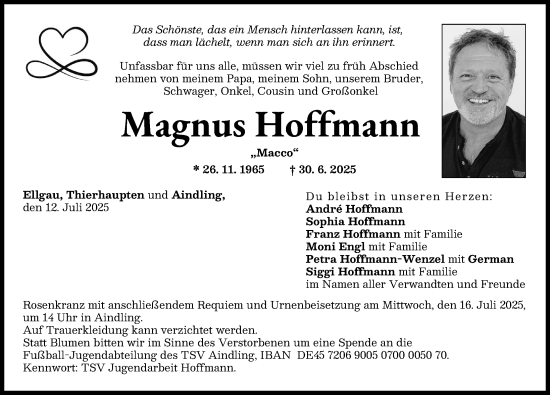 Traueranzeige von Magnus Hoffmann von Aichacher Nachrichten