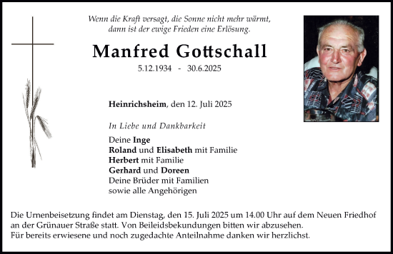 Traueranzeige von Manfred Gottschall von Neuburger Rundschau