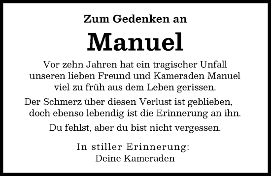 Traueranzeige von Manuel  von Donau Zeitung