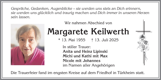 Traueranzeige von Margarete Keilwerth von Mindelheimer Zeitung