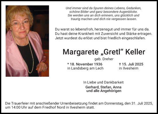 Traueranzeige von Margarete Keller von Landsberger Tagblatt