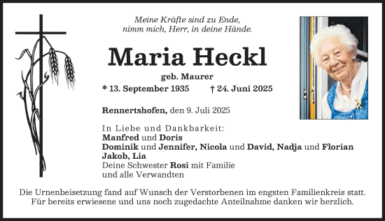 Traueranzeige von Maria Heckl von Neuburger Rundschau