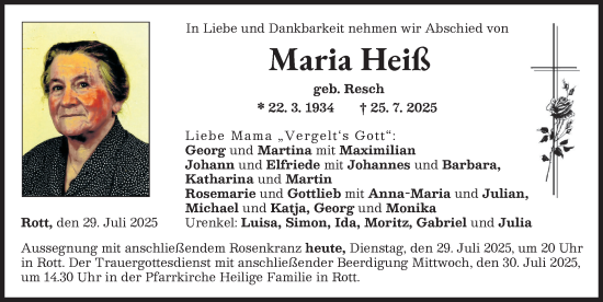 Traueranzeige von Maria Heiß von Landsberger Tagblatt