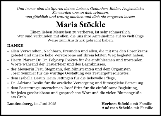 Traueranzeige von Maria Stöckle von Günzburger Zeitung