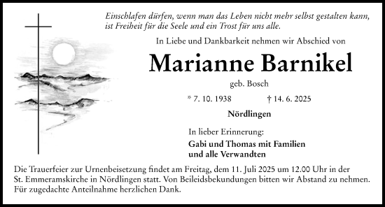 Traueranzeige von Marianne Barnikel von Rieser Nachrichten